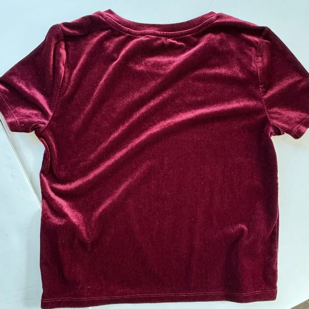Forever 21 burgundy ribbed velvet short sleeve top - Picture 4 of 5